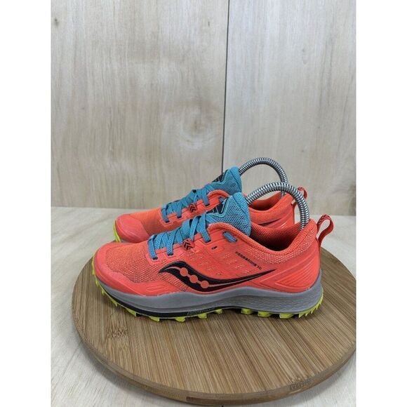 Saucony Peregrine 10 Vizired Citron Blue Athletic Running Shoes Womens Size 6 - Picture 1 of 8